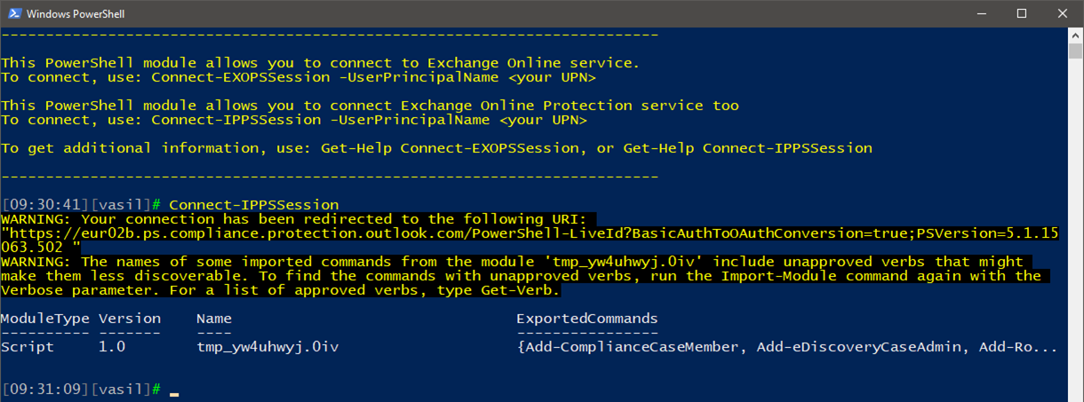 Security and compliance center PowerShell