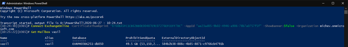 Connecting to Exchange Online PowerShell via Certificate-based authentication