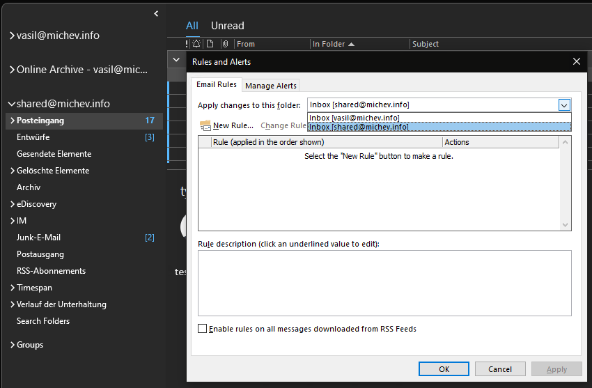 Rules dialog in Outlook