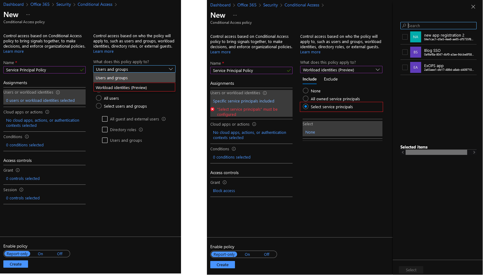 Configure CA policy for a service principal in the Azure AD blade