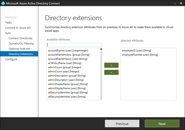 AAD Connect Directory extensions