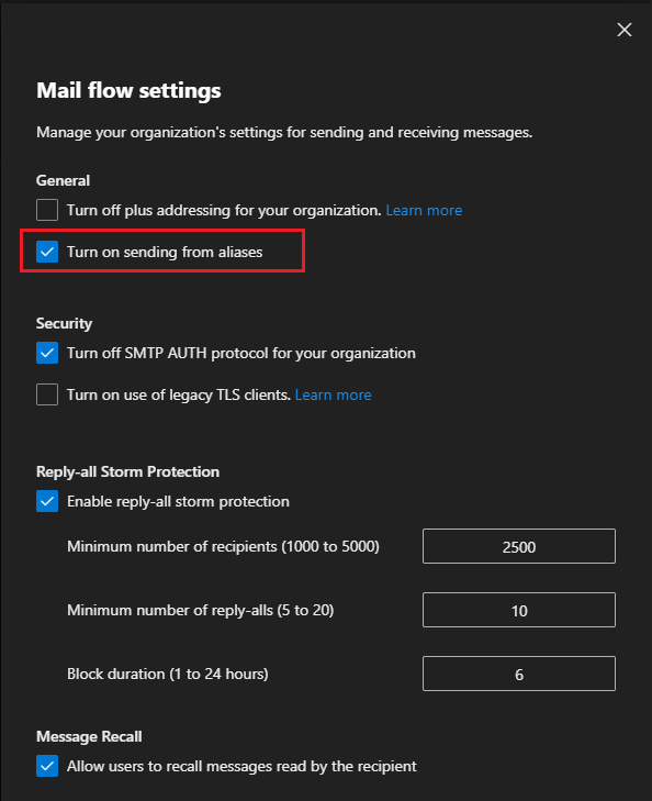 Mail flow settings in the admin center