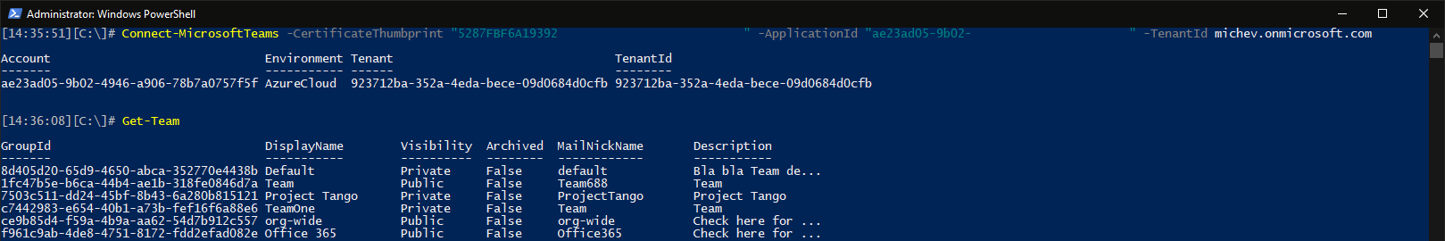 Connecting to Teams PowerShell via certificate-based authentication