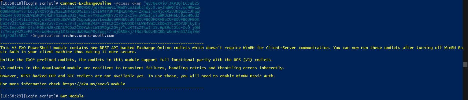 Connecting to Exchange Online PowerShell via an access token