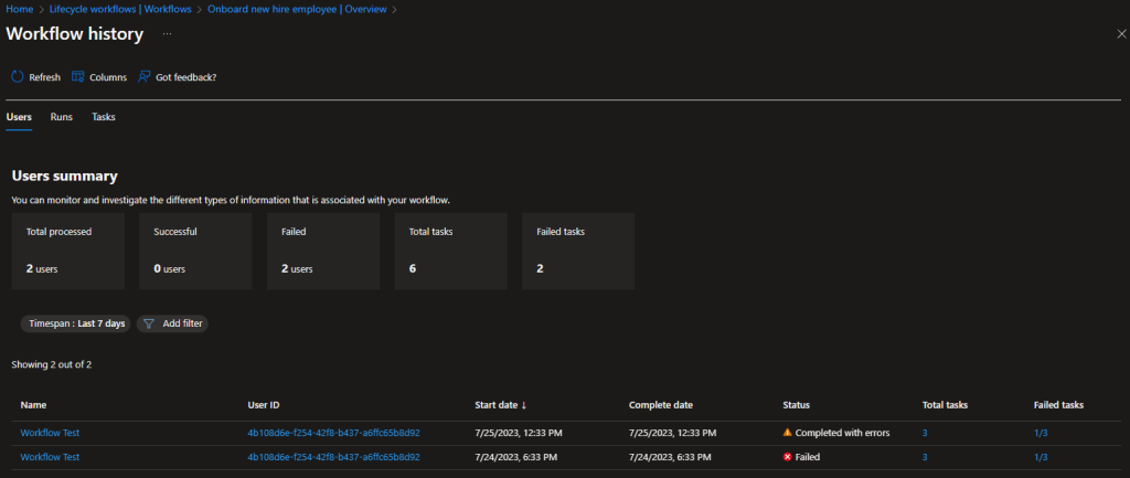 Troubleshooting failed workflows